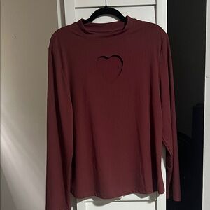 Heart Cutout Long Sleeve Top - Burgundy